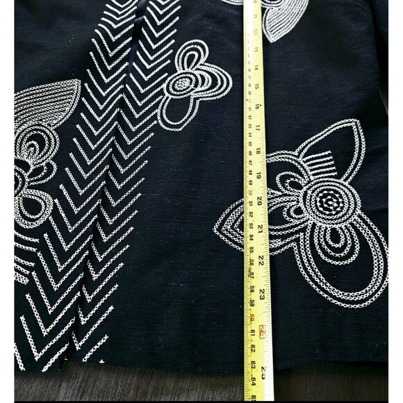 XL Black Silk Floral Embroidered Blazer Jacket Mandarin Collar Boxy Fit Lined - Picture 4 of 9